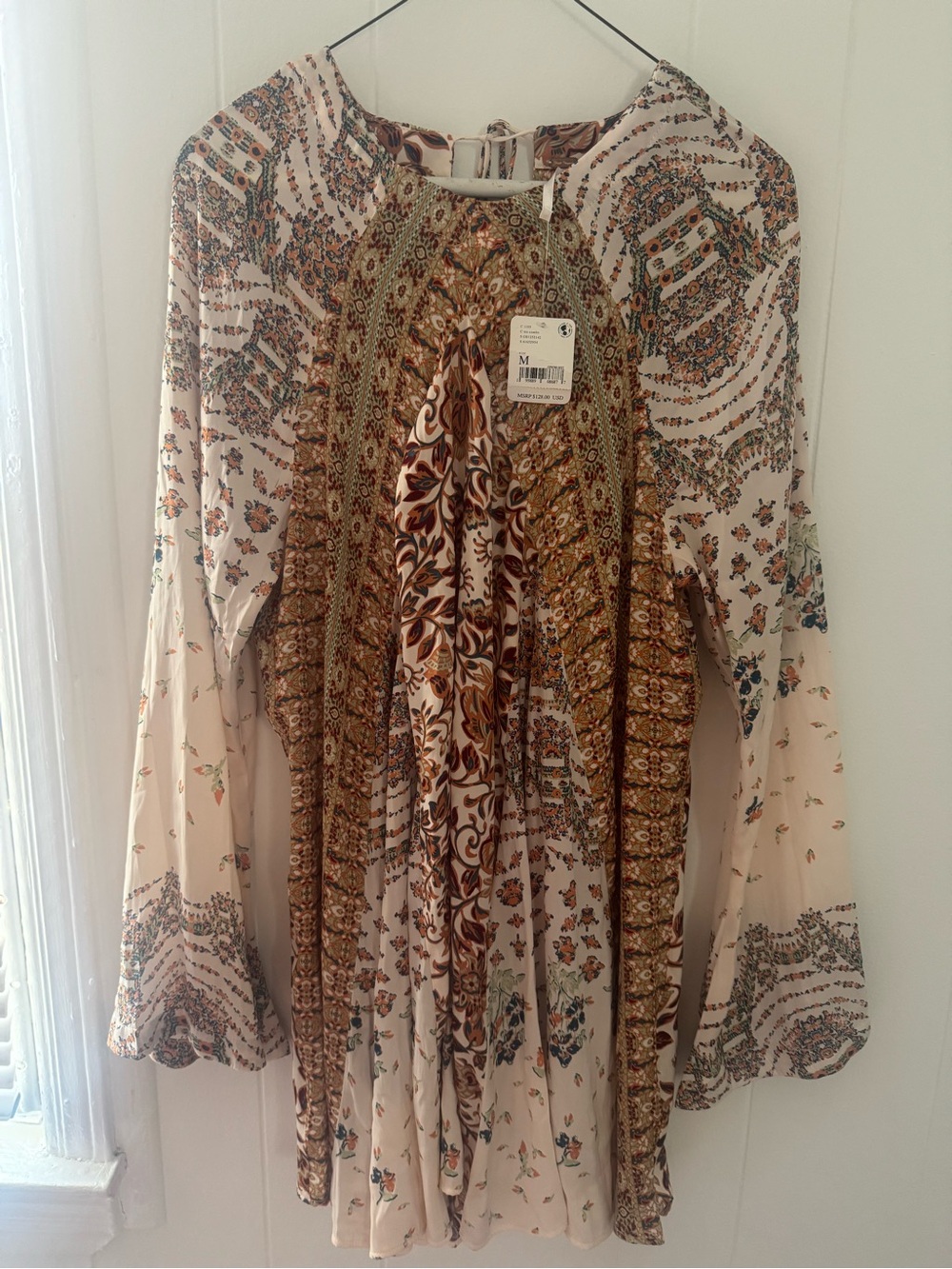 Free People Cream and Brown Paisley Mini Dress - Picture 2 of 4